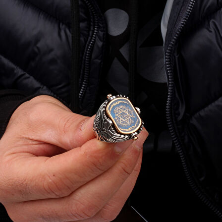 ÇİFT TARAFLI HZ SÜLEYMAN MÜHRÜ ONİX TAŞLI 925 AYAR GÜMÜŞ YÜZÜK