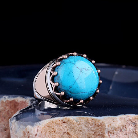 TURKUAZ TAŞLI OVAL MODEL 925 AYAR GÜMÜŞ ERKEK YÜZÜK