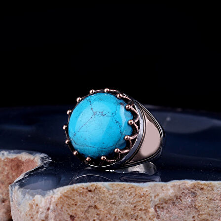 TURKUAZ TAŞLI OVAL MODEL 925 AYAR GÜMÜŞ ERKEK YÜZÜK