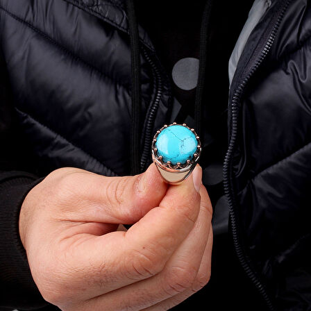 TURKUAZ TAŞLI OVAL MODEL 925 AYAR GÜMÜŞ ERKEK YÜZÜK