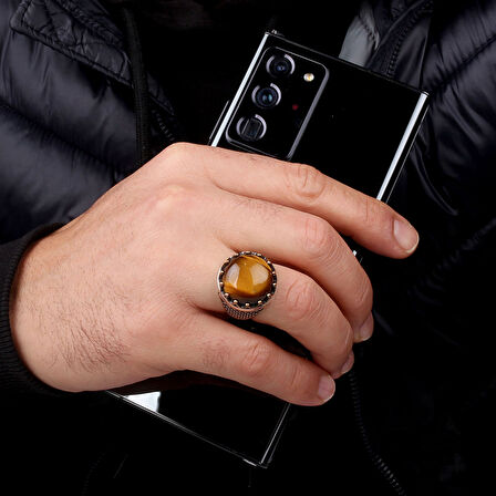 KAPLANGÖZÜ TAŞLI OVAL MODEL 925 AYAR GÜMÜŞ ERKEK YÜZÜK