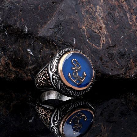 MAVİ MİNELİ DENİZ ÇAPASI MODEL 925 AYAR GÜMÜŞ ERKEK YÜZÜK