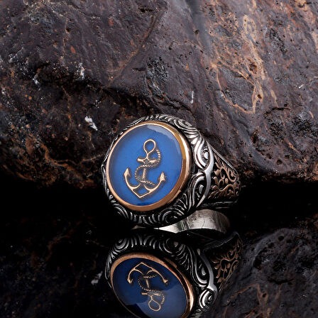 MAVİ MİNELİ DENİZ ÇAPASI MODEL 925 AYAR GÜMÜŞ ERKEK YÜZÜK