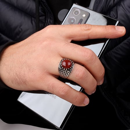 AKİK TAŞLI ÖRGÜ MODEL 925 AYAR GÜMÜŞ ERKEK YÜZÜK