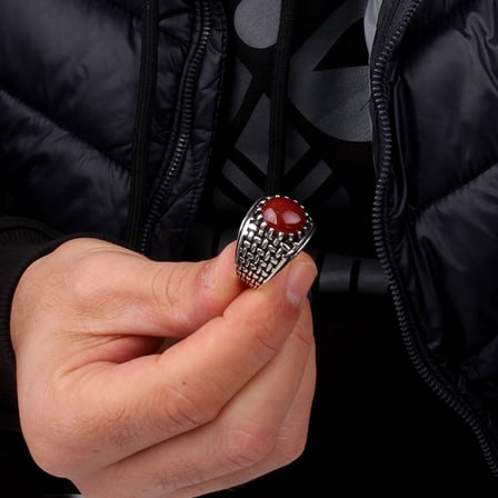 AKİK TAŞLI ÖRGÜ MODEL 925 AYAR GÜMÜŞ ERKEK YÜZÜK