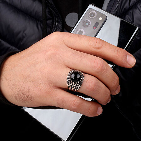 ONİX TAŞLI ÖRGÜ MODEL 925 AYAR GÜMÜŞ ERKEK YÜZÜK