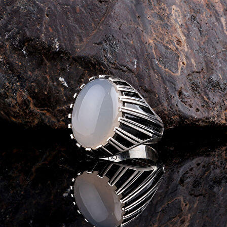 Ay Taşlı 925 Ayar Gümüş Erkek Yüzük