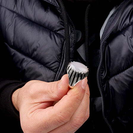 Ay Taşlı 925 Ayar Gümüş Erkek Yüzük