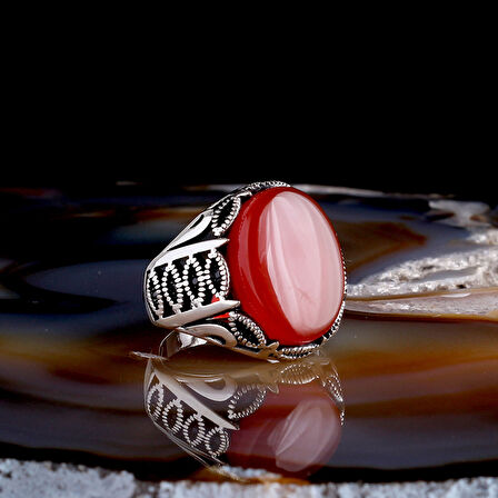 AKİK TAŞLI OVAL MODEL 925 AYAR GÜMÜŞ ERKEK YÜZÜK