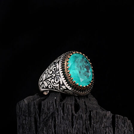 925 Ayar Gümüş Paraiba Taşlı Erkek Yüzük