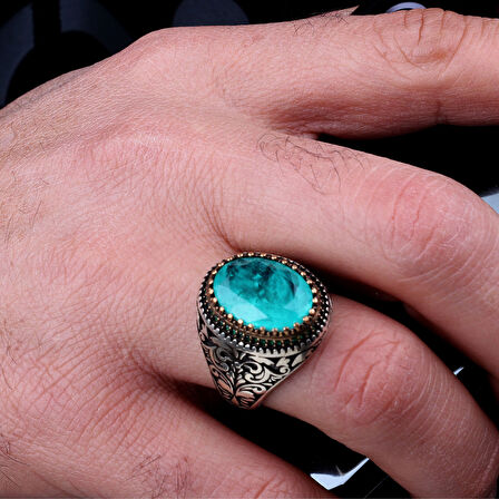 925 Ayar Gümüş Paraiba Taşlı Erkek Yüzük