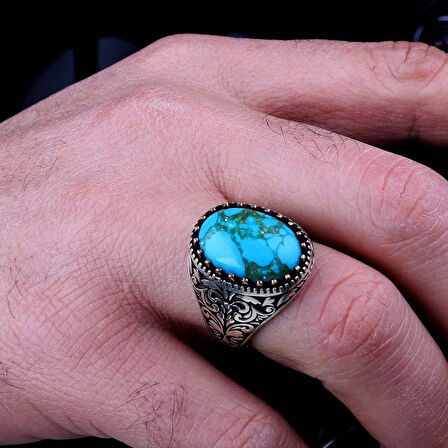 925 Ayar Gümüş Turkuaz Taşlı Erkek Yüzük