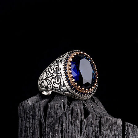 925 Ayar Gümüş Mavi Renk Zirkon Taşlı Erkek Yüzük