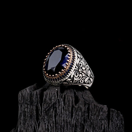 925 Ayar Gümüş Mavi Renk Zirkon Taşlı Erkek Yüzük