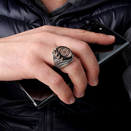 925 Ayar Gümüş Sıkma Kehribar Taşlı Hz Süleyman Mührü Model Yüzük