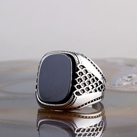 925 Ayar Gümüş Onix Taşlı Erkek Yüzük