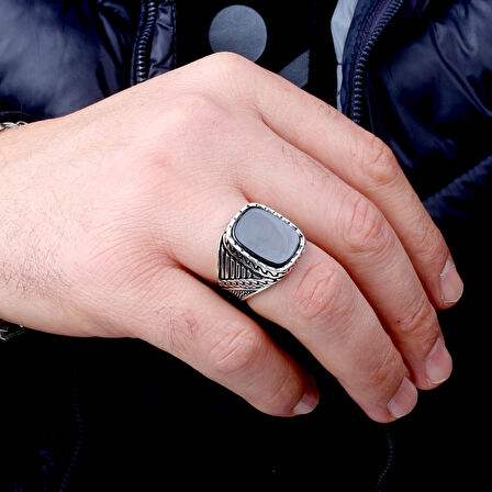 925 Ayar Gümüş Onix Taşlı Model Erkek Yüzük