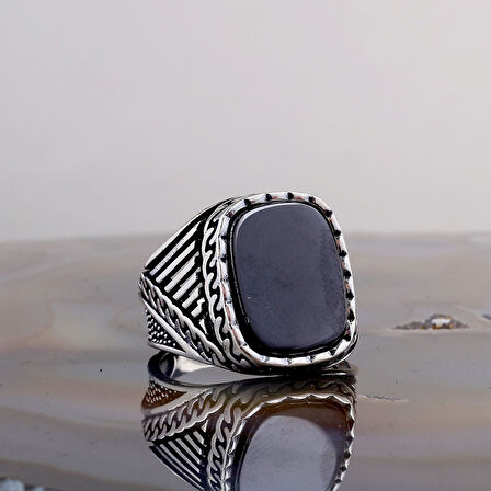 925 Ayar Gümüş Onix Taşlı Model Erkek Yüzük