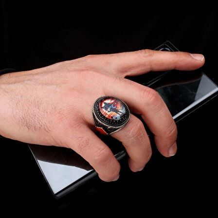 925 Ayar Gümüş Ayyıldız Asker Kurt Model Erkek Yüzük