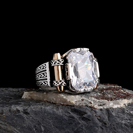 925 Ayar Gümüş Beyaz Zirkon Taşlı Model Erkek Yüzük