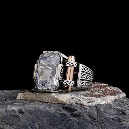 925 Ayar Gümüş Beyaz Zirkon Taşlı Model Erkek Yüzük