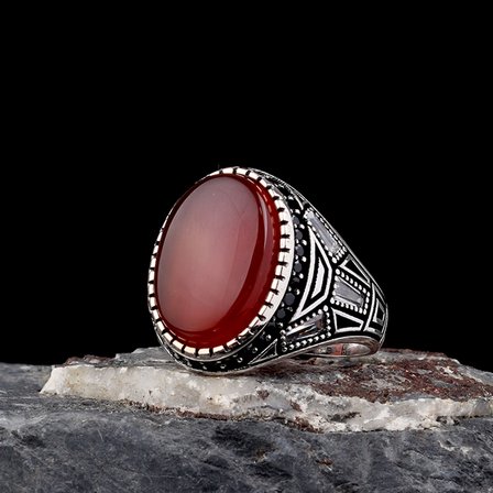 925 Ayar Gümüş Akik Taşlı Oval Model Erkek Yüzük