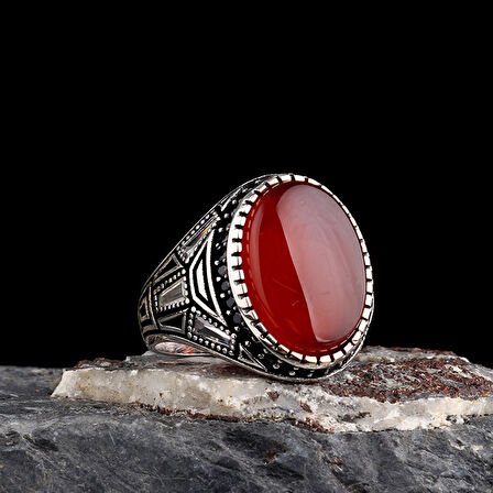 925 Ayar Gümüş Akik Taşlı Oval Model Erkek Yüzük