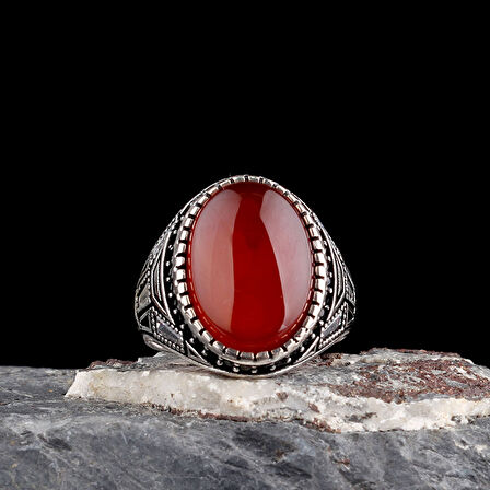 925 Ayar Gümüş Akik Taşlı Oval Model Erkek Yüzük