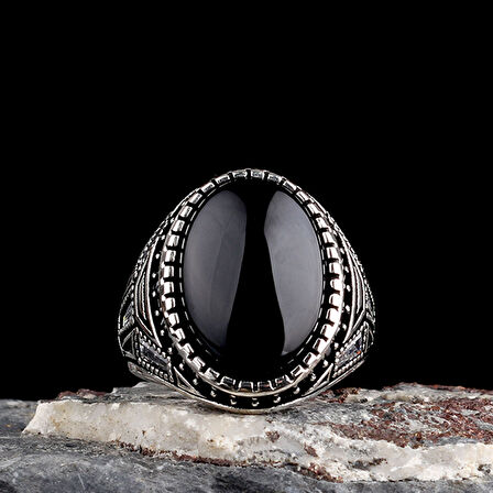 925 Ayar Gümüş Onix Taşlı Oval Model Erkek Yüzük