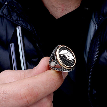 925 Ayar Gümüş Kartal Motifli Model Erkek Yüzük