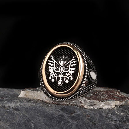 925 Ayar Gümüş Osmanlı Devlet Arması Motifli Model Erkek Yüzük