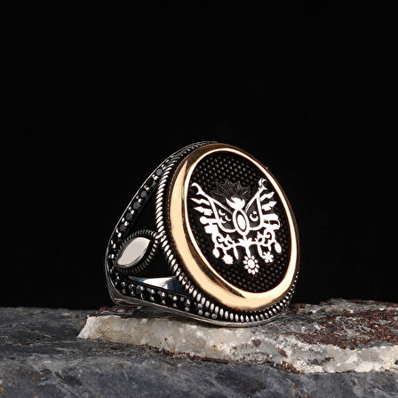 925 Ayar Gümüş Osmanlı Devlet Arması Motifli Model Erkek Yüzük