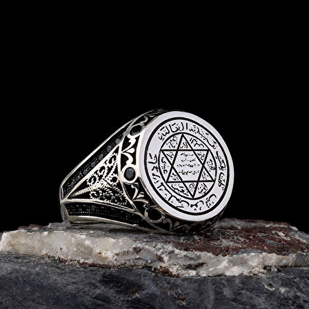 Hz Süleyman Mührü Davut Yıldızı 925 Ayar Gümüş Erkek Yüzük