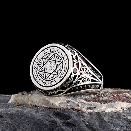 Hz Süleyman Mührü Davut Yıldızı 925 Ayar Gümüş Erkek Yüzük