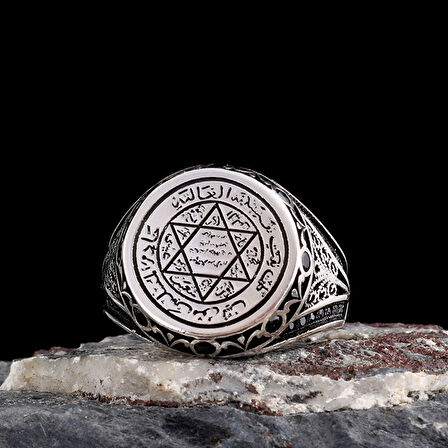 Hz Süleyman Mührü Davut Yıldızı 925 Ayar Gümüş Erkek Yüzük