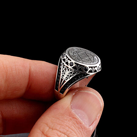 Hz Süleyman Mührü Davut Yıldızı 925 Ayar Gümüş Erkek Yüzük