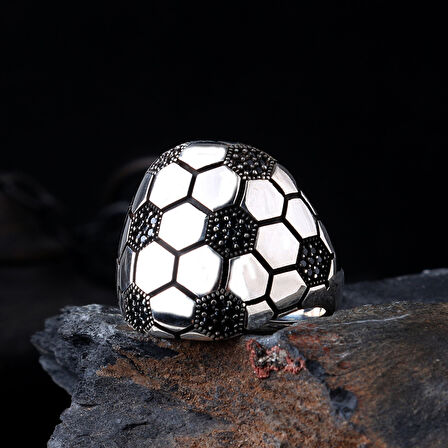 925 Ayar Gümüş Futbol Topu Tasarım Erkek Yüzük