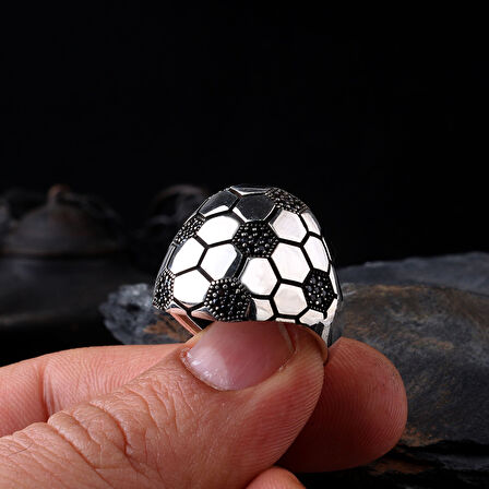 925 Ayar Gümüş Futbol Topu Tasarım Erkek Yüzük