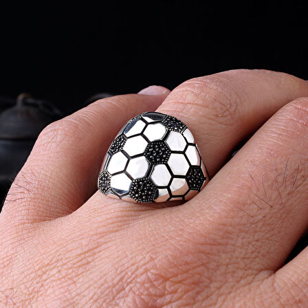 925 Ayar Gümüş Futbol Topu Tasarım Erkek Yüzük