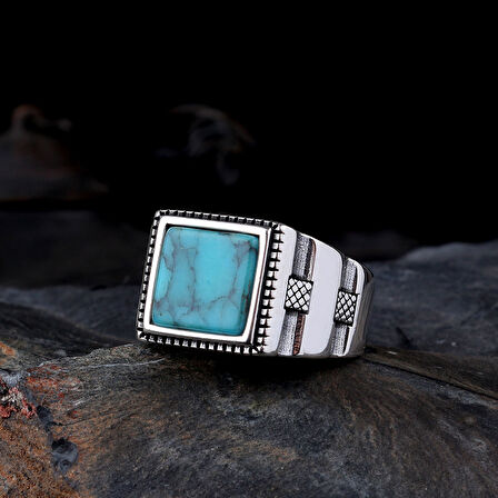 925 Ayar Gümüş Turkuaz Taşlı Model Erkek Yüzük