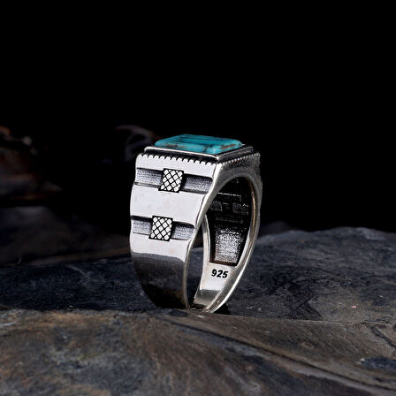 925 Ayar Gümüş Turkuaz Taşlı Model Erkek Yüzük