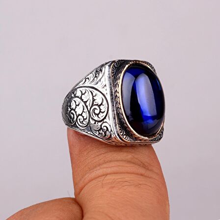 KALEM İŞLEME MOTİFLİ ZİRKON TAŞLI GÜMÜŞ YÜZÜK