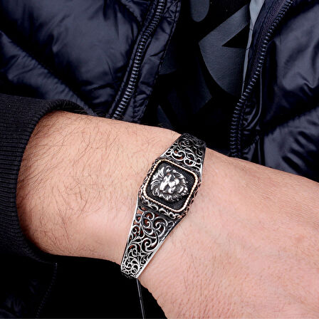 925 Ayar Gümüş Aslan Model Otantik Motif Erkek Bileklik