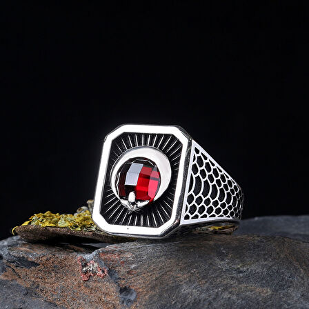 925 Ayar Gümüş Zirkon Taşlı Ayyıldız Model Erkek Yüzük