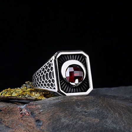 925 Ayar Gümüş Zirkon Taşlı Ayyıldız Model Erkek Yüzük