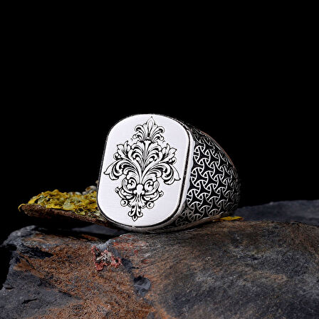 925 Ayar Gümüş Otantik Desen Motifli Erkek Model Yüzük