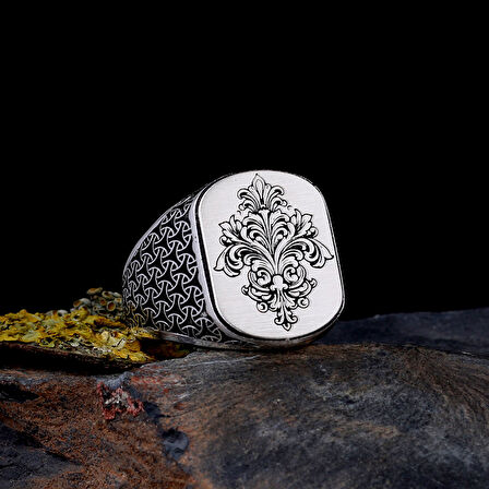 925 Ayar Gümüş Otantik Desen Motifli Erkek Model Yüzük