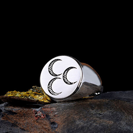 925 Ayar Gümüş Üç Hilal Model Erkek Yüzük