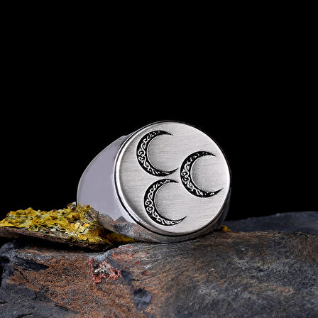 925 Ayar Gümüş Üç Hilal Model Erkek Yüzük