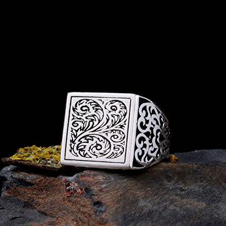 925 Ayar Gümüş Otantik Desen Motifli Erkek Yüzük